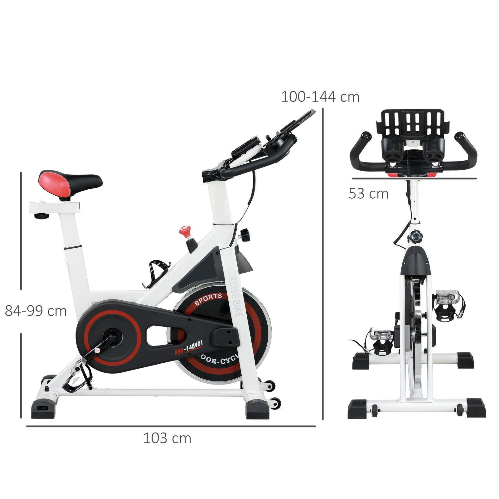 HOMCOM 8Kg Flywheel Exercise Bike Adjustable Height Resistance 2 Wheel White