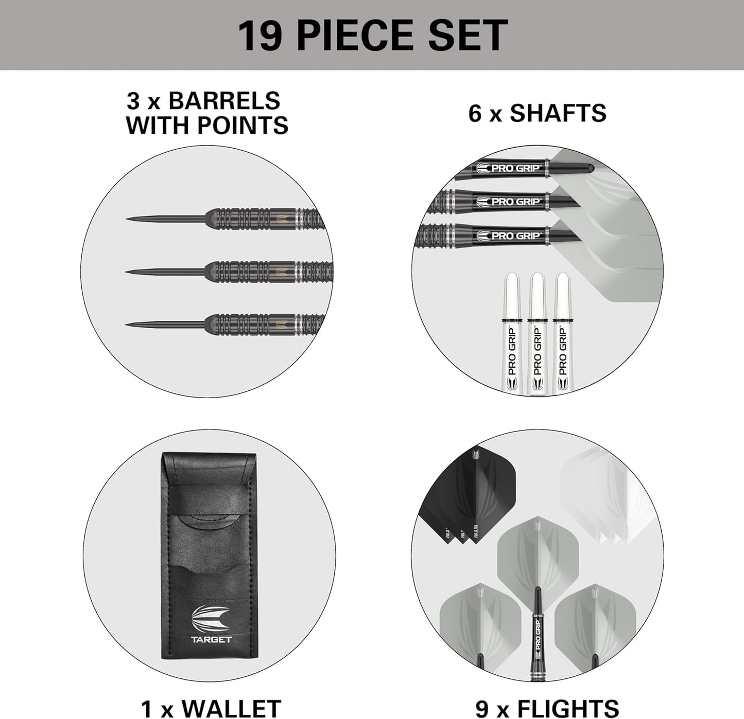 Darts Ares 22G/23G/24G Tungsten Steel Tip Darts Set | 6 Pro Grip Shafts | 9 Pro Ultra Flights | Dart Wallet Bundle