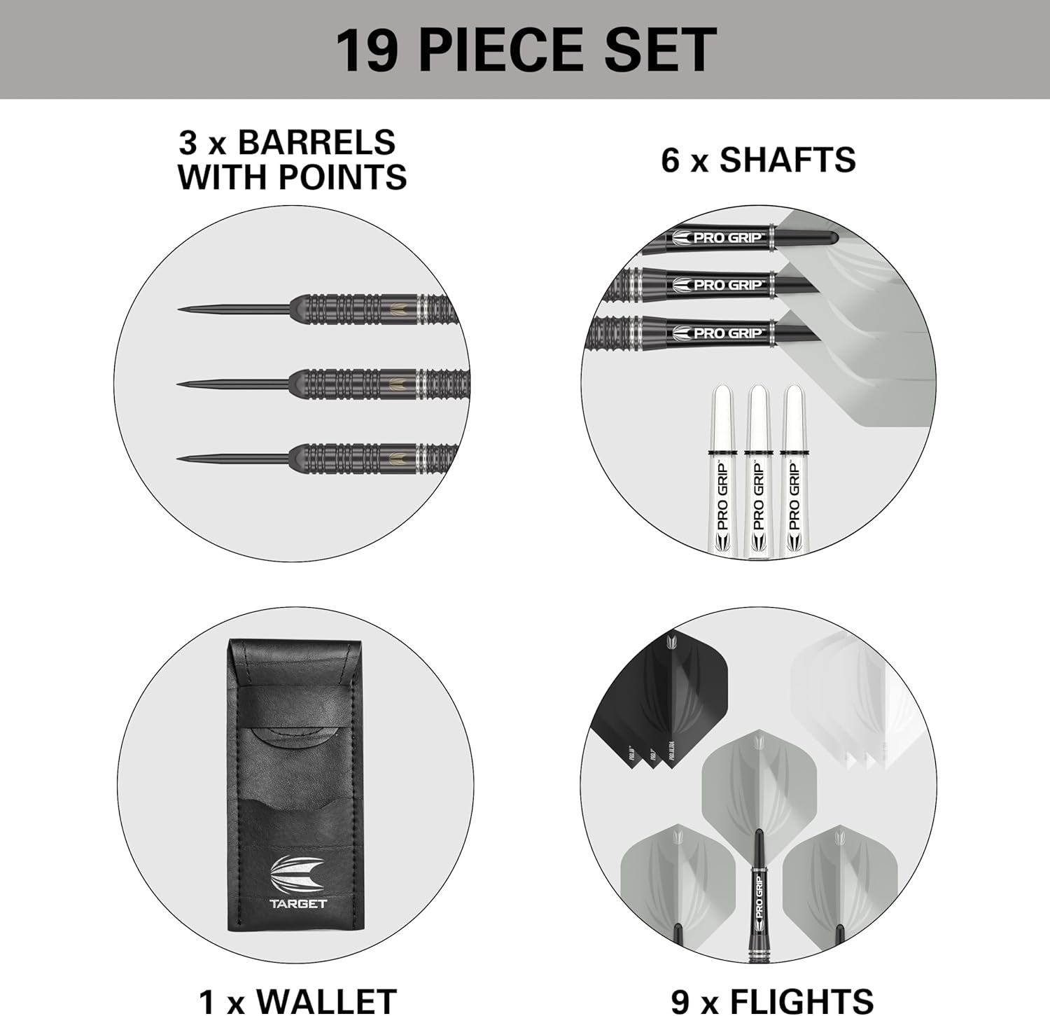 Darts Ares 22G/23G/24G Tungsten Steel Tip Darts Set | 6 Pro Grip Shafts | 9 Pro Ultra Flights | Dart Wallet Bundle