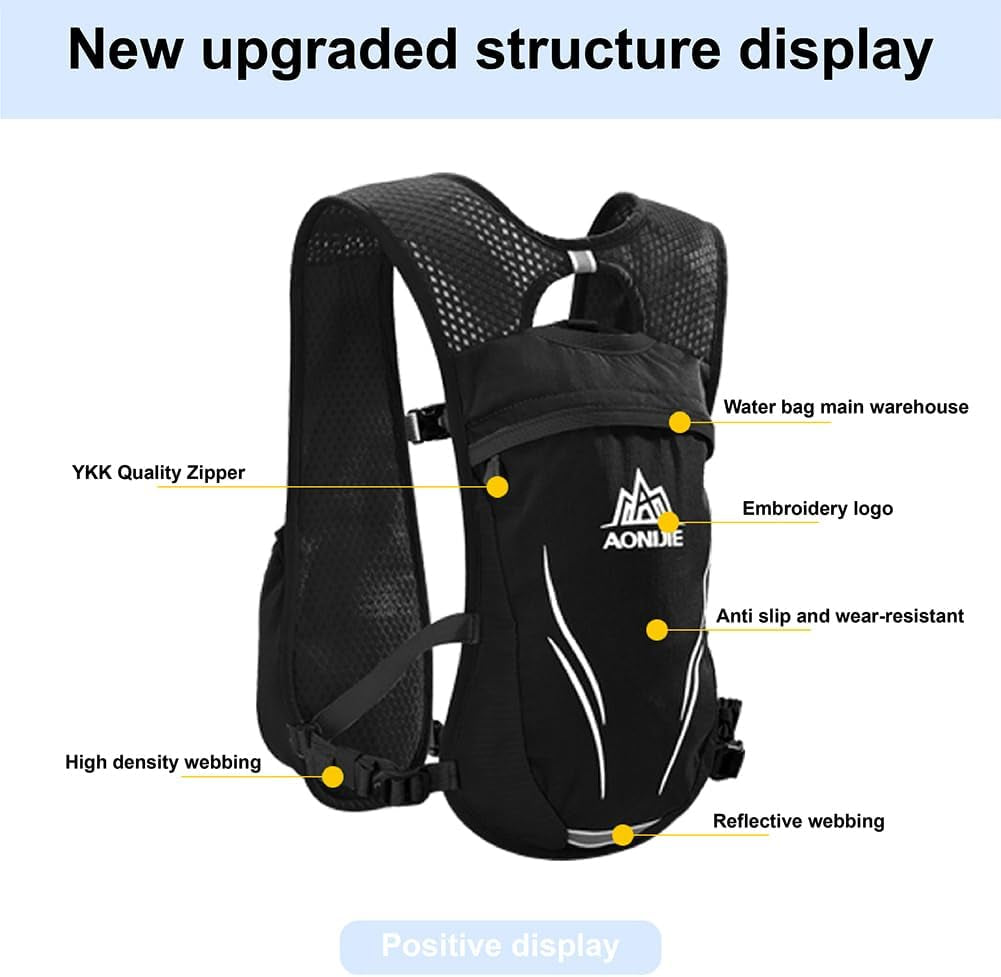 Lightweight Hydration Running Vest Backpack, Functional Hydration Vest Cycling,Running Backpack with 1.5L Water Bladder,Men Women Adjustable Water Running Vest