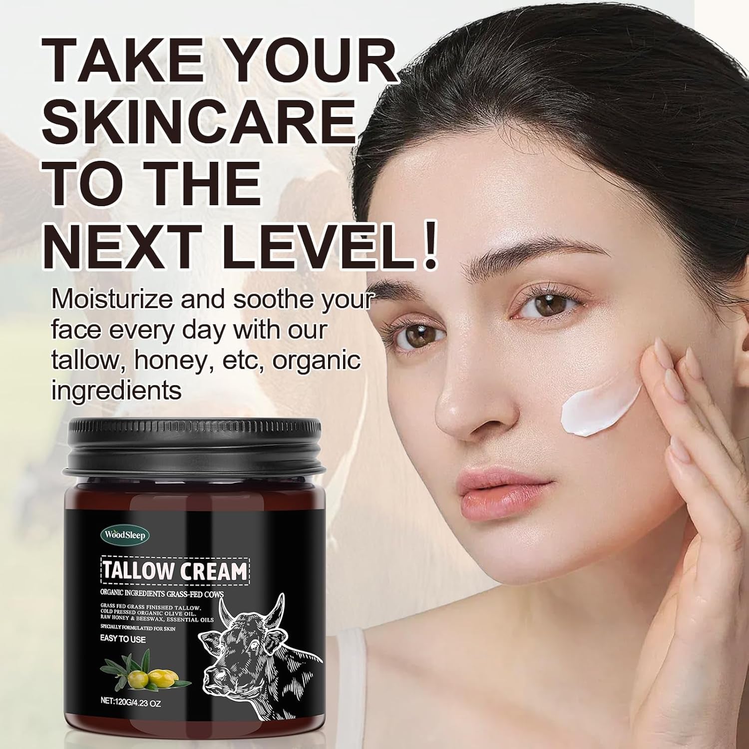 Beef Tallow,Beef Tallow for Skin,Beef Tallow Face Moisturiser, Organic Beef Tallow Skin Care, Grass Fed Beef Tallow Cream, Moisturizer and Nourishes for Face & Body 1Pc