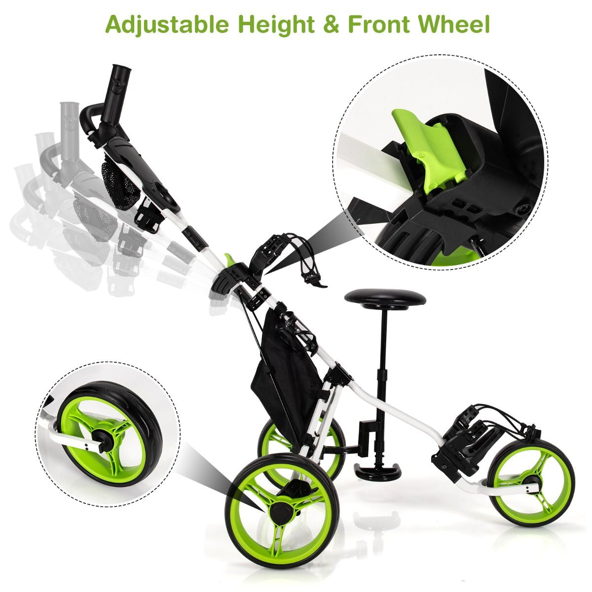 Golf Push Pull Cart with Storage Bag and Foot Brake