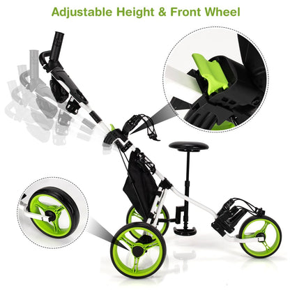 Golf Push Pull Cart with Storage Bag and Foot Brake