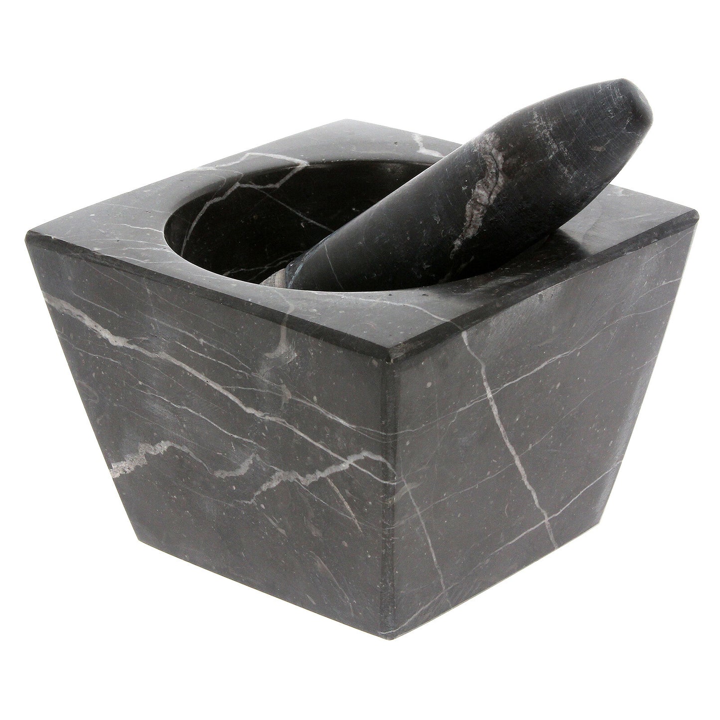 Pestle and Mortar Set Square Spice & Herb Crusher Grinder Black Durable Stone