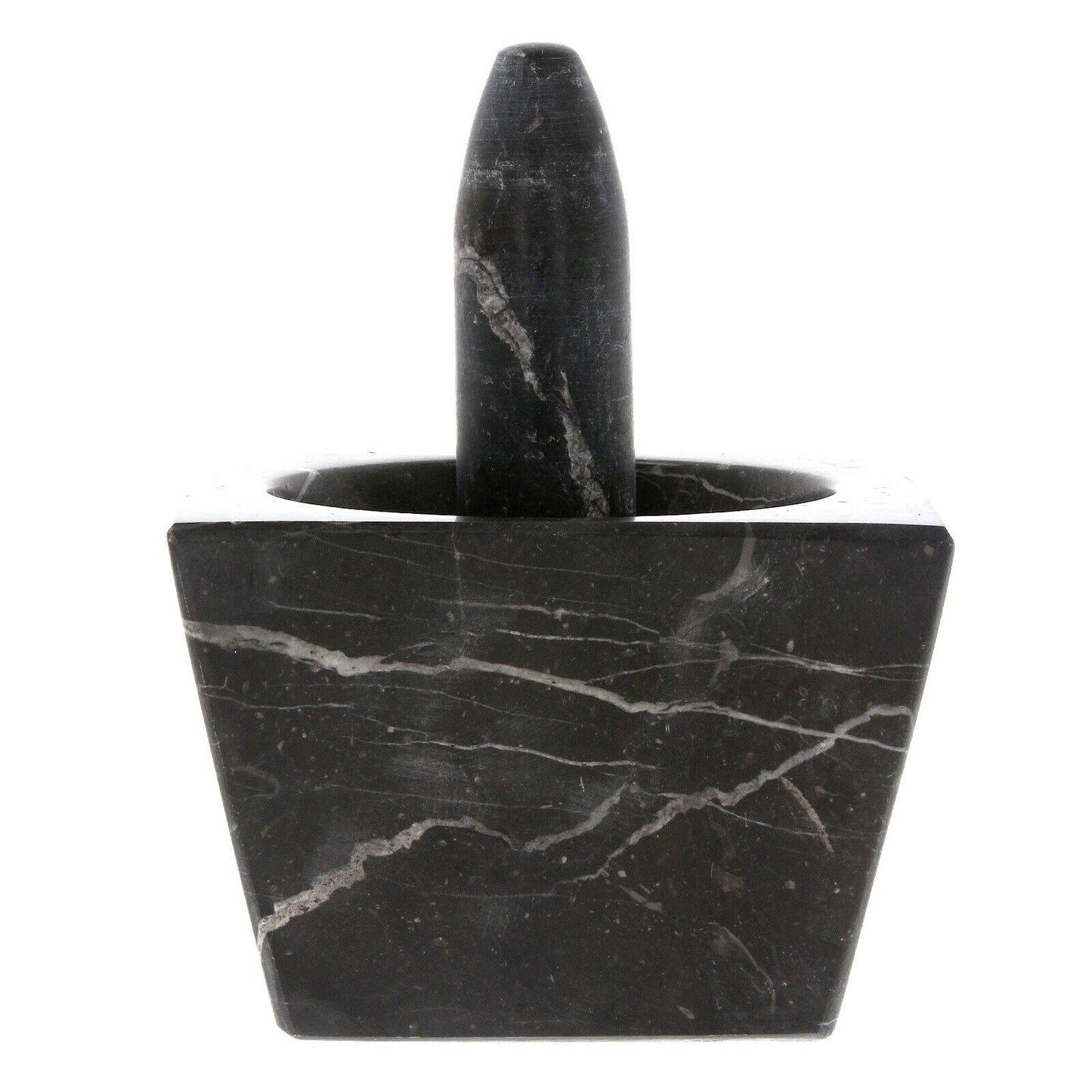 Pestle and Mortar Set Square Spice & Herb Crusher Grinder Black Durable Stone
