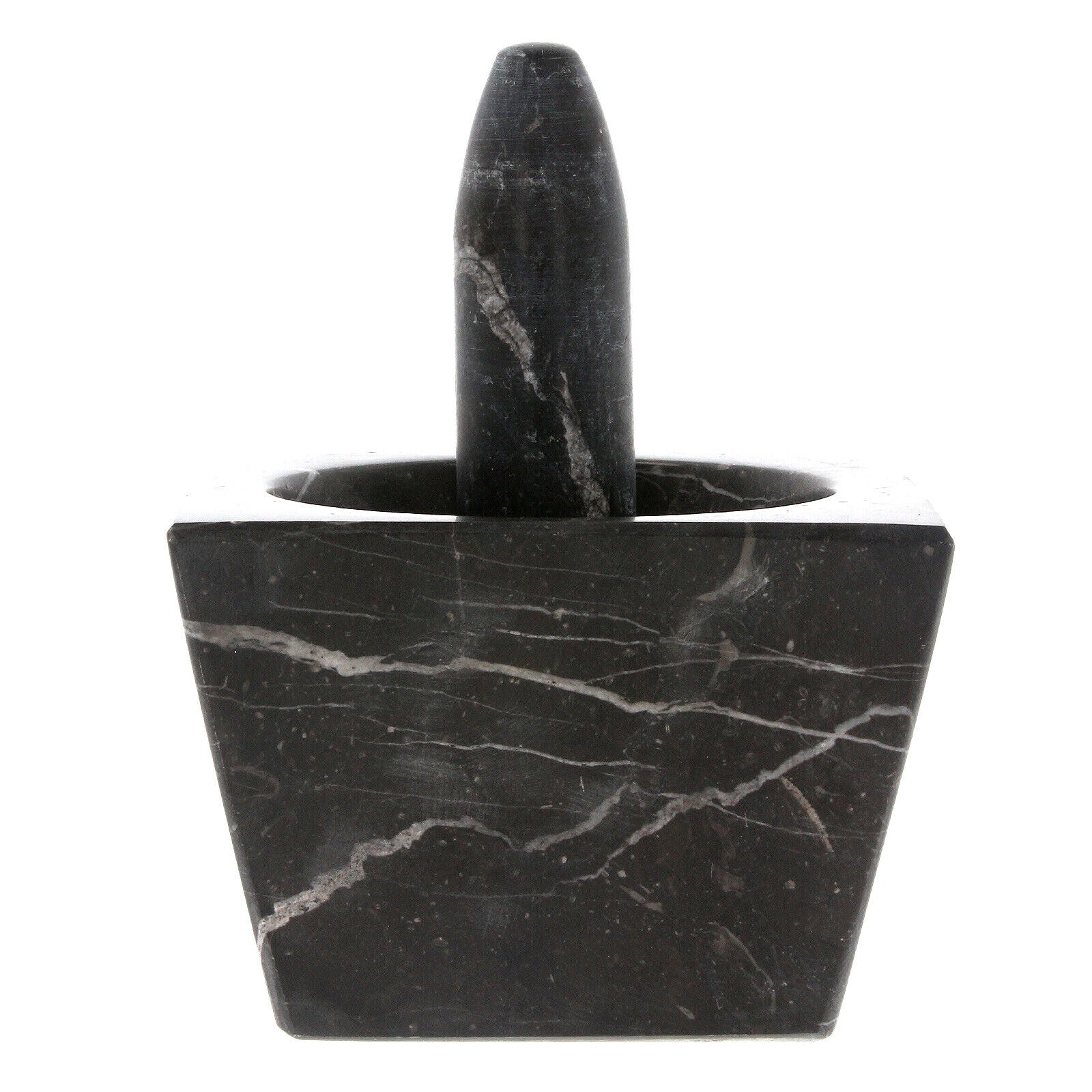 Pestle and Mortar Set Square Spice & Herb Crusher Grinder Black Durable Stone