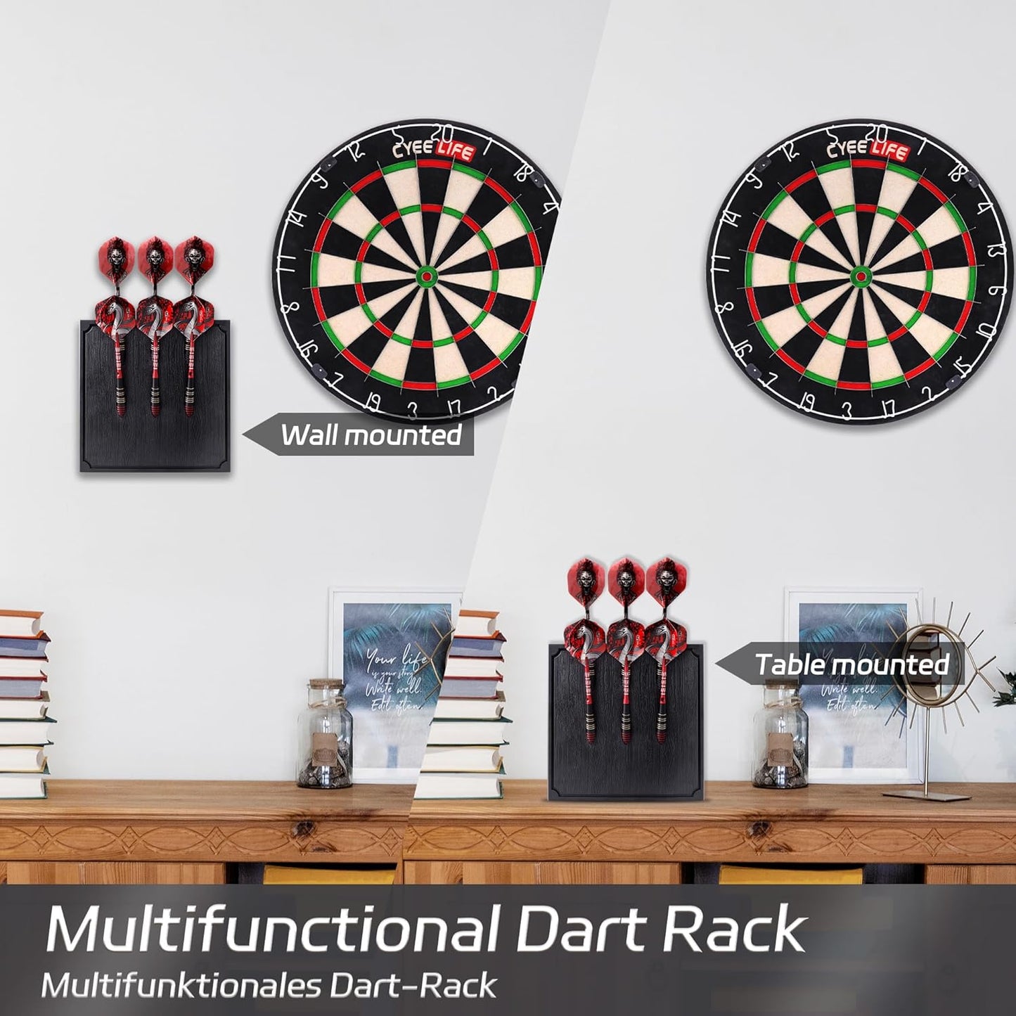 Wall Mounted Darts Holder/Stand,Displays 6 Set of Steel/Soft Tip Darts,Compatible with All Sisal & Electronic Dartboards, Surrounds & Cabinets