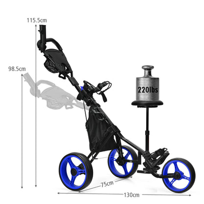 Golf Push Pull Cart with Storage Bag and Foot Brake
