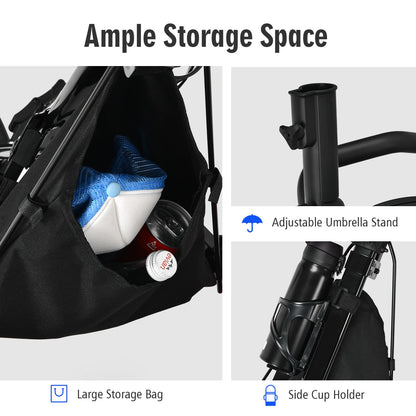 Golf Push Pull Cart with Storage Bag and Foot Brake