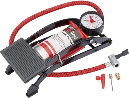 ® Draper Foot Pump with Pressure Gauge Inflates Tyres Balls Inflatables Durable Steel Frame Non Slip Pedal