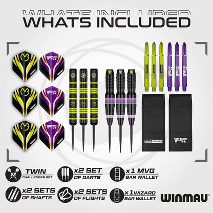 Darts Michael 'Mvg' Van Gerwen Vs Simon 'The Wizard' Whitlock | Twin Set | 22G Steeltip Brass Darts Set with Flights and Shafts (Stems)