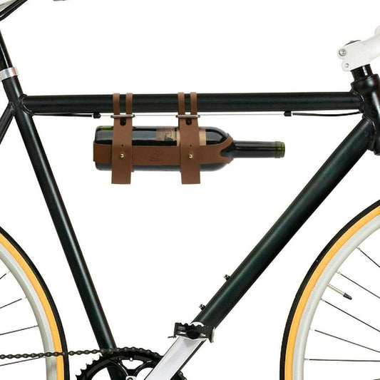 Brown Leather Vintage Bicycle Wine Bottle Holder Mountain Retro Bike Accessory