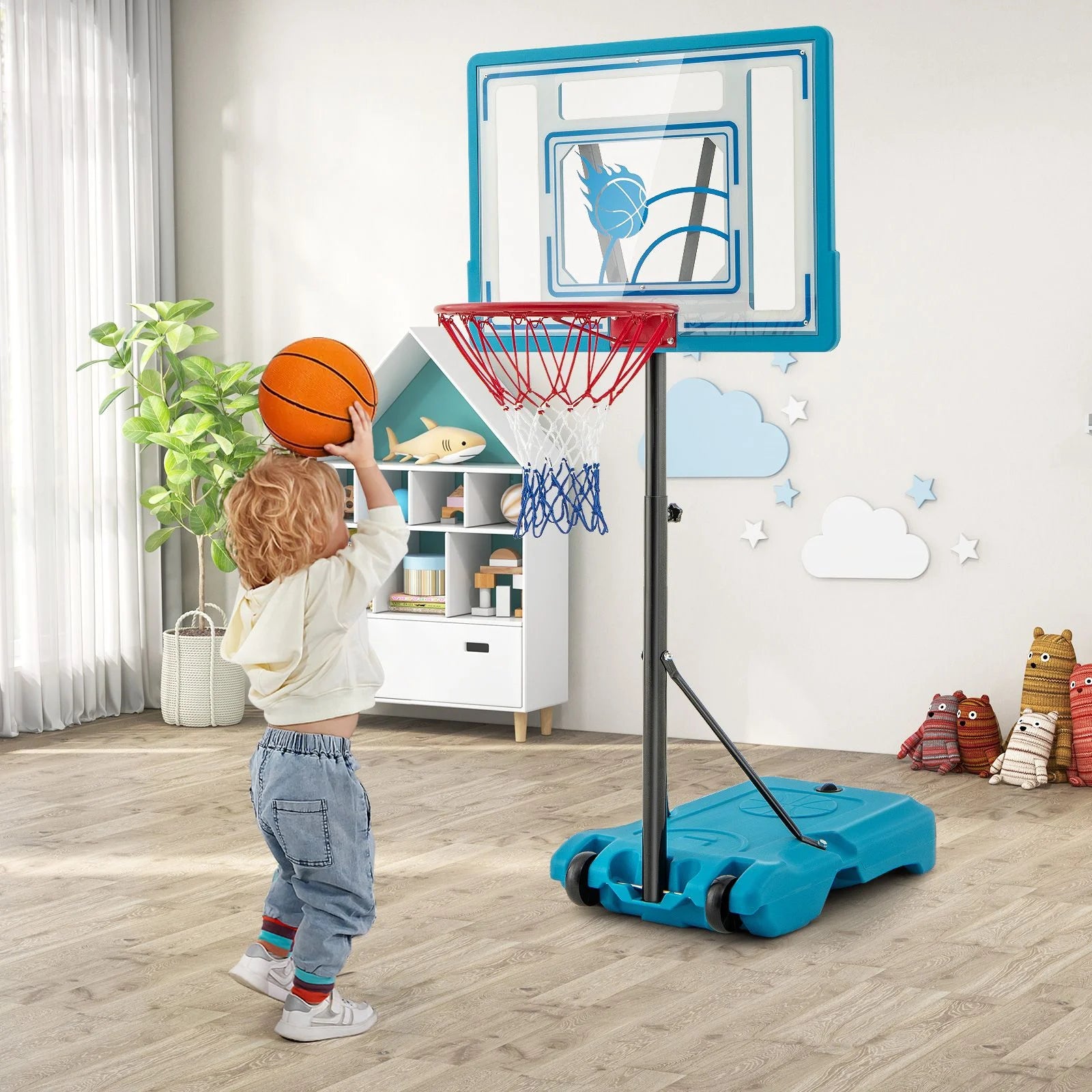 Swimming Pool Basketball Hoop Adjustable with Fillable Base and Wheels