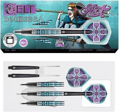 Darts Celt Boudicca 90% Tungsten Pro Throwing Darts Soft Tip Set, Professional – Made in New Zealand – Designed Dart Flights for Women & Men – Plastic Tip Bar Darts for Adults