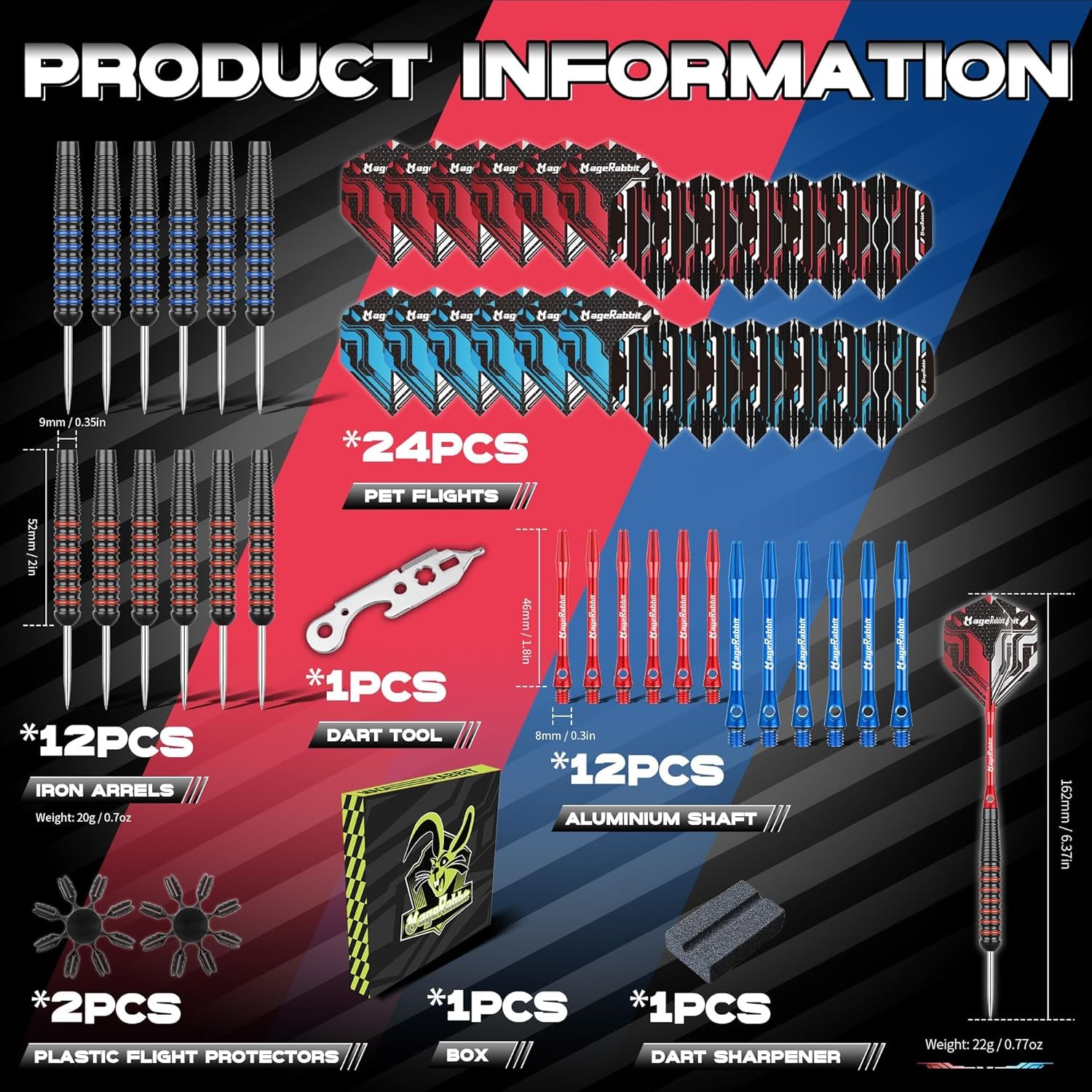 Steel Tip Darts Set, 12Pcs Metal Darts, 23 Grams, Steel Darts, 12Pcs Dart Shafts, Extra 24Pcs Dart Flights, Dart Tools,Dart Accessories, Dart Steel Tip Set
