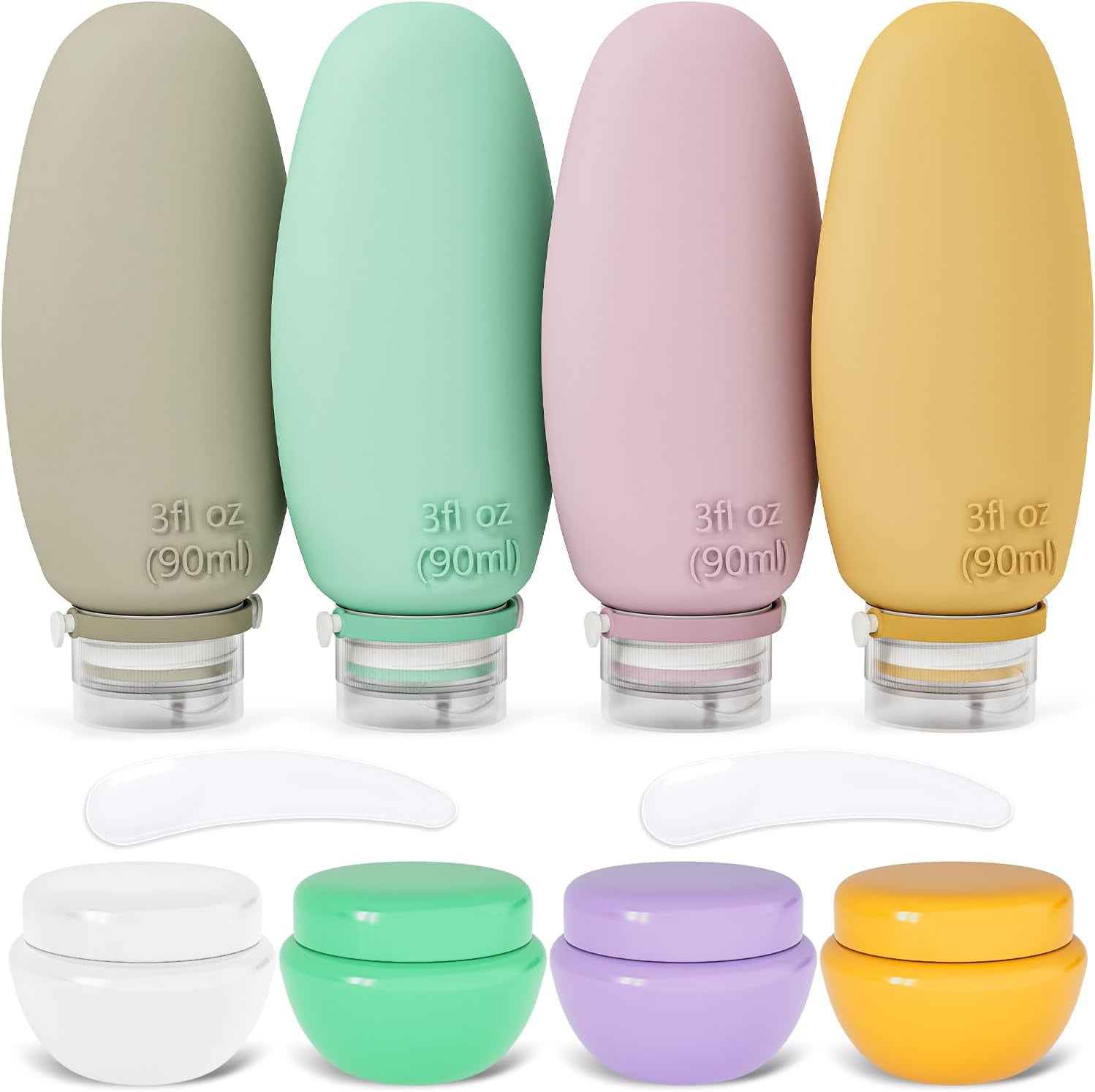 Travel Bottles for Toiletries, 4 Pack Silicone Travel Bottles Set with Clear Zipper Toiletry Bag, Leakproof Refillable Squeezable Travel Size Containers for Shampoo, Conditioner