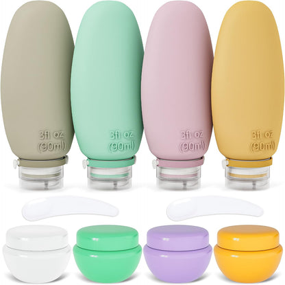 Travel Bottles for Toiletries, 4 Pack Silicone Travel Bottles Set with Clear Zipper Toiletry Bag, Leakproof Refillable Squeezable Travel Size Containers for Shampoo, Conditioner