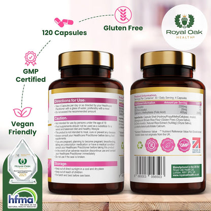 Myo Inositol 2,200Mg and D-Chiro Myo Inositol Capsules with Folate PCOS & Ovulation Support (120 Capsules)