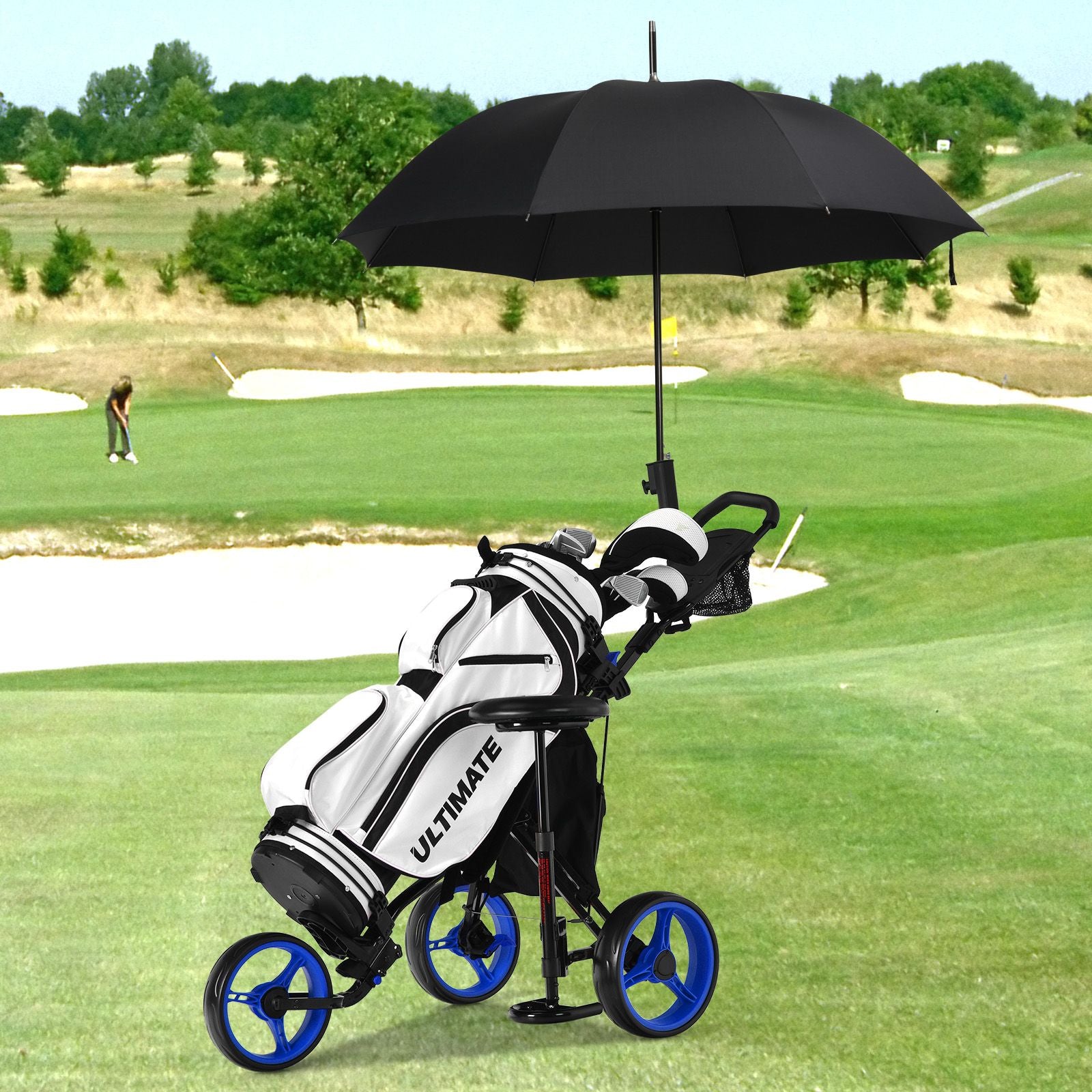 Golf Push Pull Cart with Storage Bag and Foot Brake